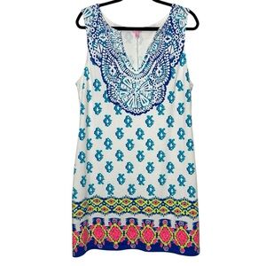 Lilly Pulitzer Dress Size XL Blue White Sleeveless V Notch Turtle Print